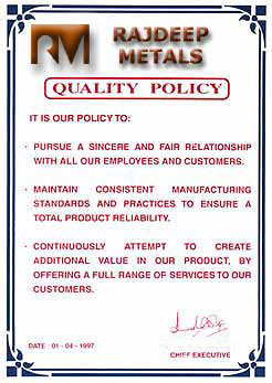 quality policy rajdeepmetals.com certificare